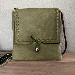 Le Miel Vegan Leather Olive Green Braided Detailed Crossbody Bag
